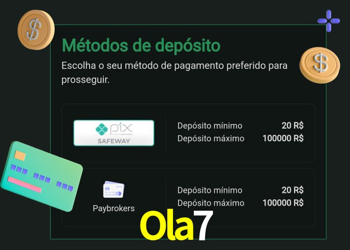 O cassino Ola7 oferece uma grande variedade de métodos de pagamento